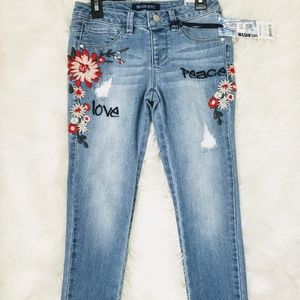 Light blue Hip floral girls skinny jeans